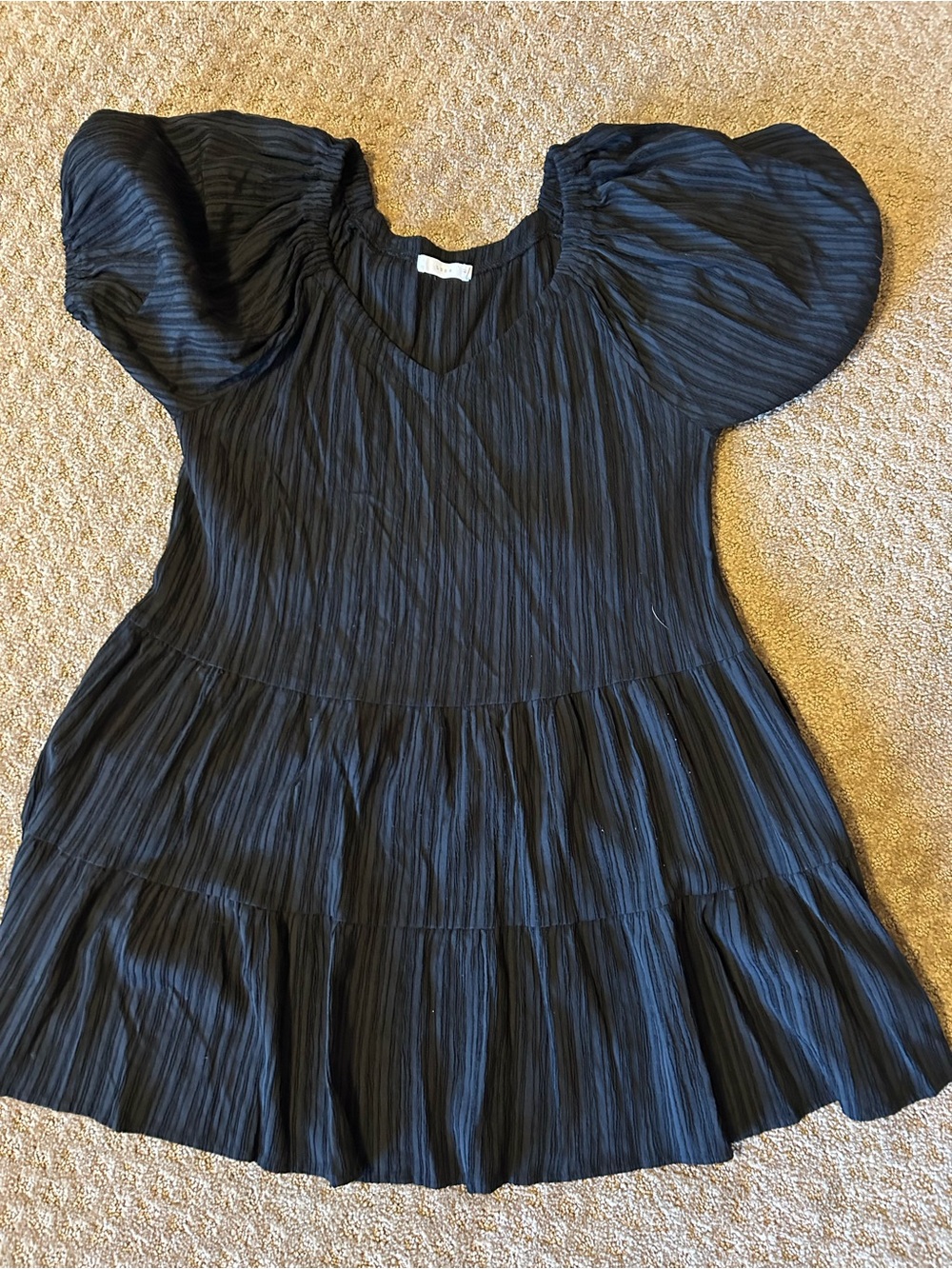 Lush Black Puff Sleeve Tiered Mini Dress